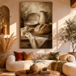Cream & Muted Bronze Rustic Kitchen Still Life Wall Art Canvas Print - Image 8