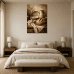 Cream & Muted Bronze Rustic Kitchen Still Life Wall Art Canvas Print showcased in an elegant minimalist interior