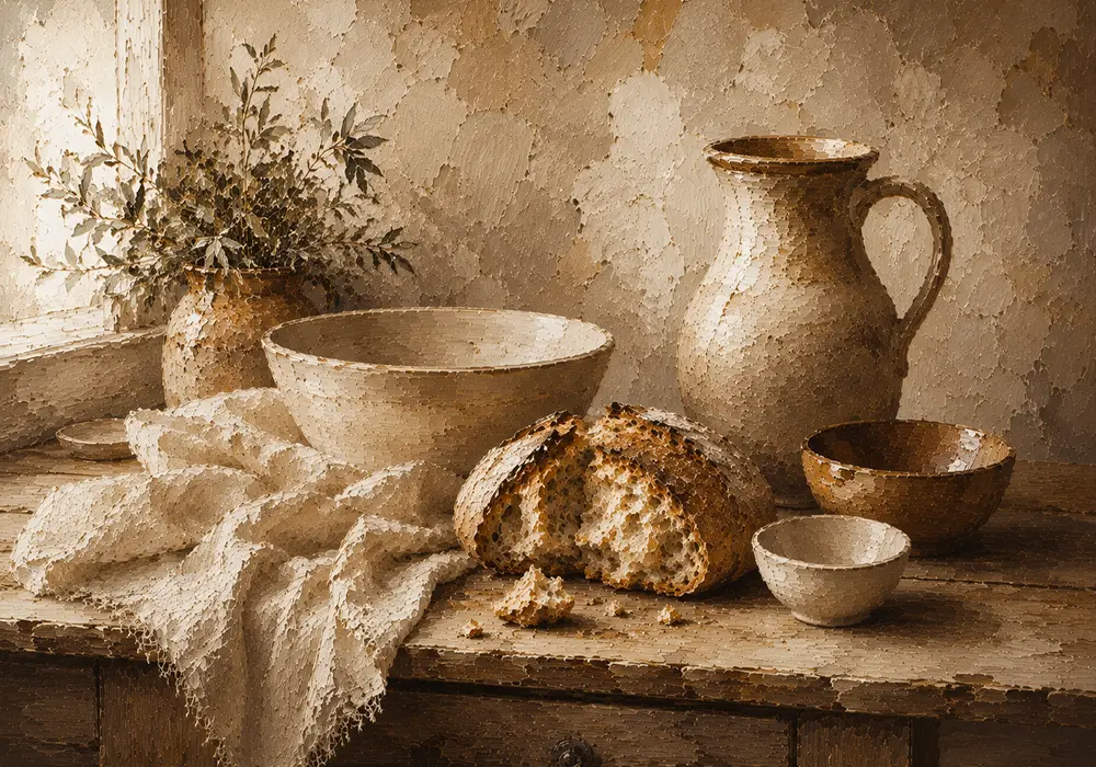 Cream & Oat Rustic Kitchen Still Life Wall Art Canvas Print