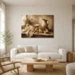 Cream & Oat Rustic Kitchen Still Life Wall Art Canvas Print styled in a refined neutral interior