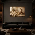 Cream & Oat Rustic Kitchen Still Life Wall Art Canvas Print shown in a warm modern interior