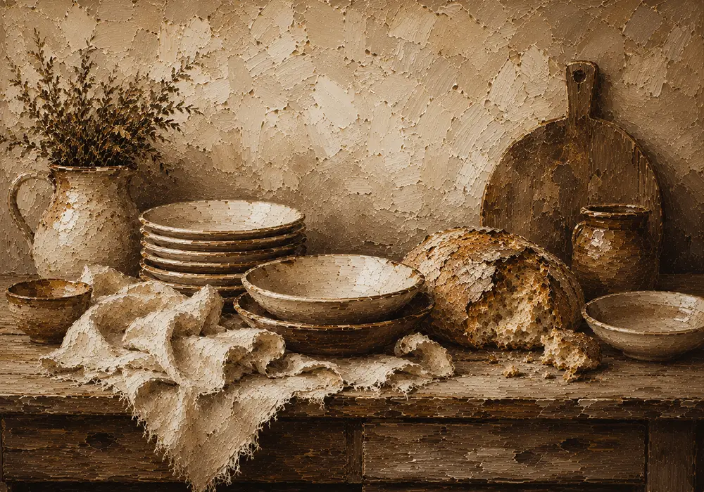 Clay & Toasted Beige Rustic Kitchen Still Life Wall Art Canvas Print