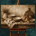 Clay & Toasted Beige Rustic Kitchen Still Life Wall Art Canvas Print - Image 2