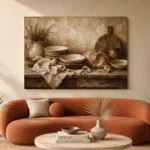 Clay & Toasted Beige Rustic Kitchen Still Life Wall Art Canvas Print - Image 3
