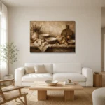Clay & Toasted Beige Rustic Kitchen Still Life Wall Art Canvas Print styled in a refined neutral interior