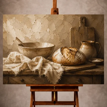 Cream and caramel Rustic Kitchen Wall Art print for elegant interiors. No text or watermarks in design.