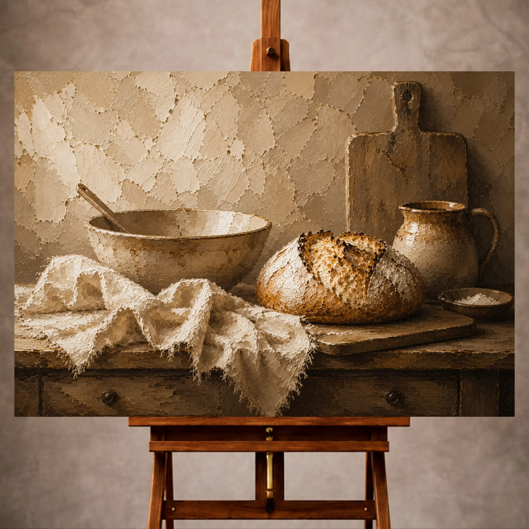 Premium Wall Art Yatay Html Edition – KITCHENWALL073 Image 1 Cream and caramel Rustic Kitchen Wall Art print for elegant interiors. No text or watermarks in design.