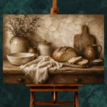 Parchment & Wood Rustic Kitchen Still Life Wall Art Canvas Print - Image 2