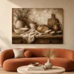 Parchment & Wood Rustic Kitchen Still Life Wall Art Canvas Print - Image 3