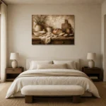 Parchment & Wood Rustic Kitchen Still Life Wall Art Canvas Print showcased in an elegant minimalist interior