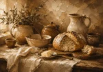 Honey Beige & Cocoa Rustic Kitchen Still Life Wall Art Canvas Print