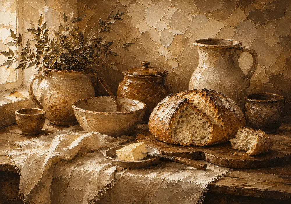 Honey Beige & Cocoa Rustic Kitchen Still Life Wall Art Canvas Print