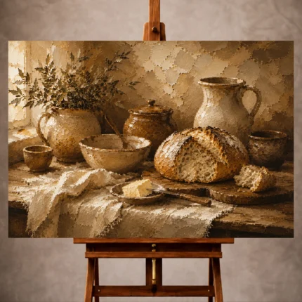 Honey beige and cocoa Rustic Kitchen Wall Art print for elegant interiors. No text or watermarks in design.