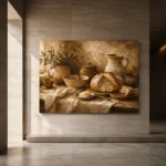 Honey Beige & Cocoa Rustic Kitchen Still Life Wall Art Canvas Print - Image 5