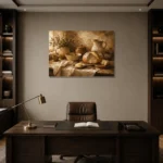 Honey Beige & Cocoa Rustic Kitchen Still Life Wall Art Canvas Print displayed in a contemporary gallery-inspired room