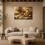 Honey Beige & Cocoa Rustic Kitchen Still Life Wall Art Canvas Print presented in a sophisticated home setting