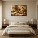 Honey Beige & Cocoa Rustic Kitchen Still Life Wall Art Canvas Print showcased in an elegant minimalist interior