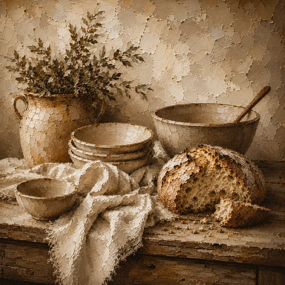 Cream & Warm Oat Rustic Kitchen Still Life Wall Art Canvas Print