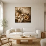 Cream & Warm Oat Rustic Kitchen Still Life Wall Art Canvas Print styled in a refined neutral interior
