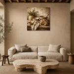 Cream & Warm Oat Rustic Kitchen Still Life Wall Art Canvas Print presented in a sophisticated home setting
