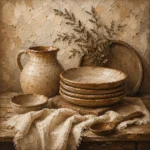 Clay & Muted Beige Rustic Kitchen Still Life Wall Art Canvas Print