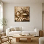 Clay & Muted Beige Rustic Kitchen Still Life Wall Art Canvas Print styled in a refined neutral interior