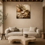 Parchment & Clay Rustic Kitchen Still Life Wall Art Canvas Print presented in a sophisticated home setting