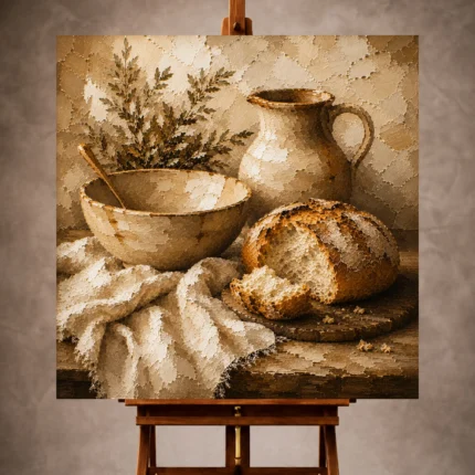 Soft caramel and clay Rustic Kitchen Wall Art print for elegant interiors. No text or watermarks in design.