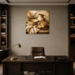 Soft Caramel & Clay Rustic Kitchen Still Life Wall Art Canvas Print displayed in a contemporary gallery-inspired room