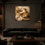 Soft Caramel & Clay Rustic Kitchen Still Life Wall Art Canvas Print shown in a warm modern interior