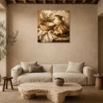 Soft Caramel & Clay Rustic Kitchen Still Life Wall Art Canvas Print presented in a sophisticated home setting