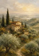 Soft Olive & Terracotta Tuscan Landscape Wall Art Canvas Print