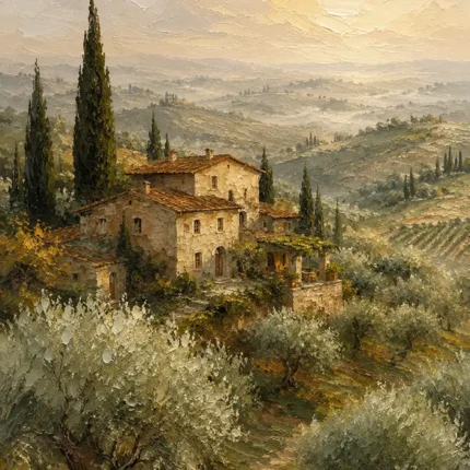 Soft Olive & Terracotta Tuscan Landscape Wall Art Canvas Print