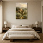 Soft Olive & Terracotta Tuscan Landscape Wall Art Canvas Print showcased in an elegant minimalist interior