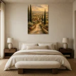 Sage & Ochre Tuscan Landscape Wall Art Canvas Print showcased in an elegant minimalist interior