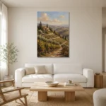 Olive & Terracotta Tuscan Landscape Wall Art Canvas Print styled in a refined neutral interior