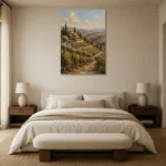 Olive & Terracotta Tuscan Landscape Wall Art Canvas Print showcased in an elegant minimalist interior