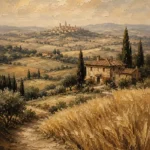 Golden Wheat Tuscan Landscape Wall Art Canvas Print