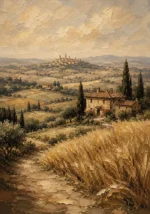 Golden Wheat Tuscan Landscape Wall Art Canvas Print
