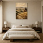 Golden Wheat Tuscan Landscape Wall Art Canvas Print showcased in an elegant minimalist interior