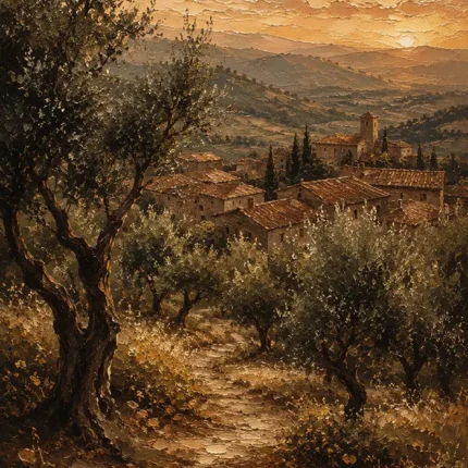 Deep Olive & Terracotta Tuscan Landscape Wall Art Canvas Print