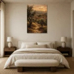 Deep Olive & Terracotta Tuscan Landscape Wall Art Canvas Print showcased in an elegant minimalist interior