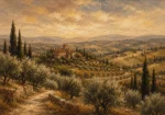 Olive & Ochre Panoramic Tuscan Landscape Wall Art Canvas Print