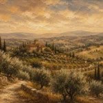 Olive & Ochre Panoramic Tuscan Landscape Wall Art Canvas Print