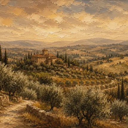 Olive & Ochre Panoramic Tuscan Landscape Wall Art Canvas Print
