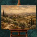 Olive & Ochre Panoramic Tuscan Landscape Wall Art Canvas Print - Image 2