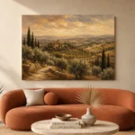 Olive & Ochre Panoramic Tuscan Landscape Wall Art Canvas Print - Image 3