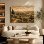 Olive & Ochre Panoramic Tuscan Landscape Wall Art Canvas Print - Image 6