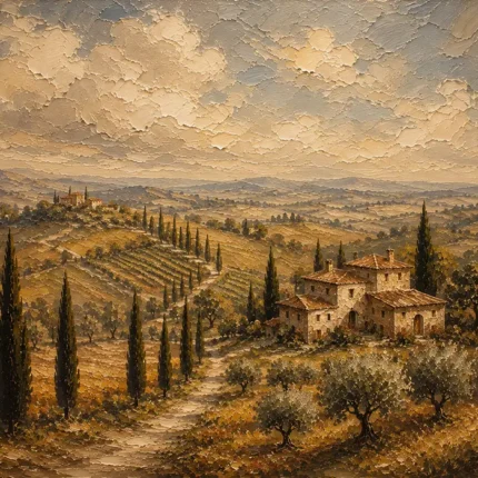 Muted Olive & Ochre Tuscan Landscape Wall Art Canvas Print