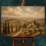Muted Olive & Ochre Tuscan Landscape Wall Art Canvas Print - Image 2